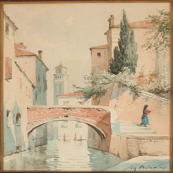 Canal Scene From Venice Oil Painting by August Fischer