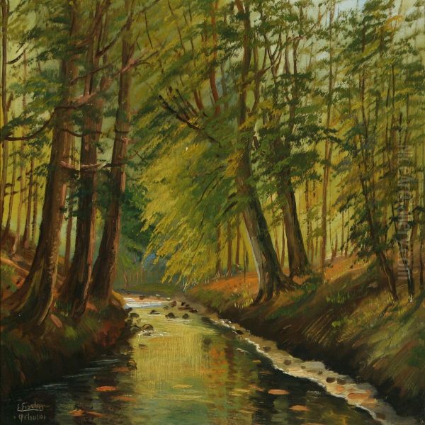 Forest Scenery Oil Painting by Edmund Fischer