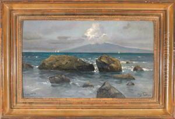 Felsiges Kustenstuck Bei Capri Mit Blick Zum Vesuv Oil Painting by Eduard Fischer