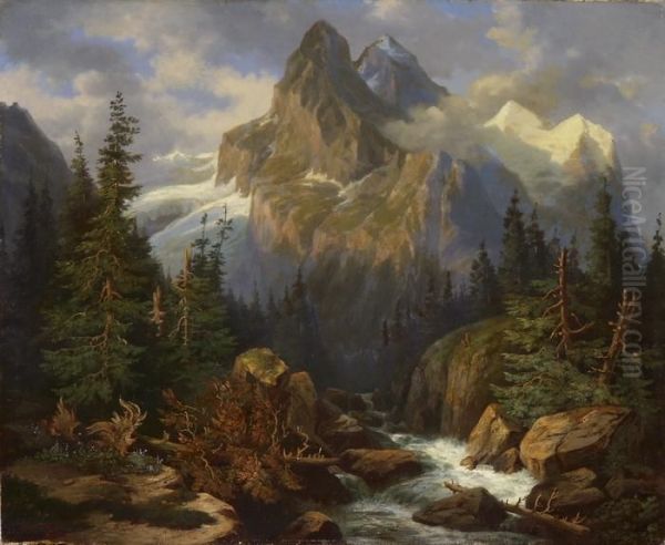 Wildbach Oil Painting by Heinrich Fischer