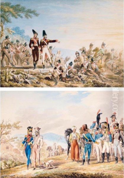 A Group Of Military Watercolours Oil Painting by Johann George Paul Fischer