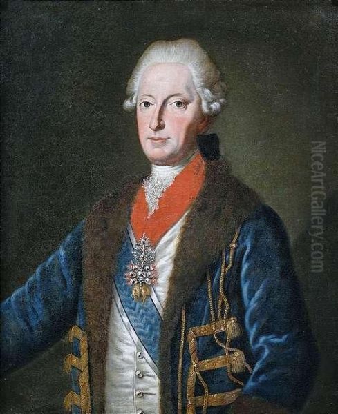 Portrait Of A Knight Of The Order Of The Golden Fleece Wearing A Blue Dress Oil Painting by Joseph Fischer