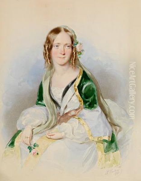 Dama Con Scialle Verde Oil Painting by Leopold Fischer