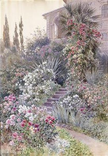 Sudlicher Garten Mit Palmen Und Rosenbuschen Oil Painting by Ludwig Hans Fischer