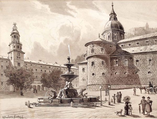 Residenzplatz Salzburg Oil Painting by Ludwig Hans Fischer