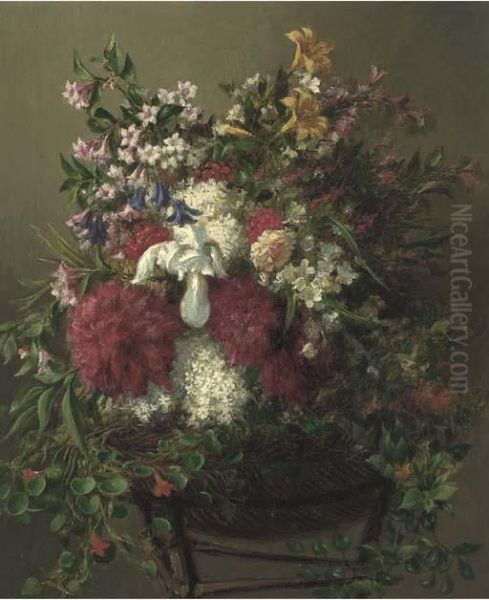 Summer Flowers In A Basket Oil Painting by Mark Fischer