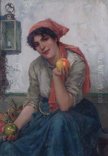 Maiden With Apples Oil Painting by Ernst Albert Fischer-Corlin