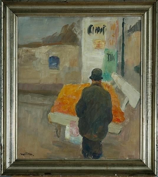 Street Scene With A Man Oil Painting by Carl Fischer-Koystrand