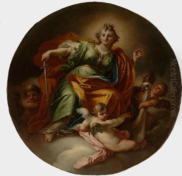 An Allegory Of Justice; And An Allegory Of Fortitude Oil Painting by Fedele Fischetti