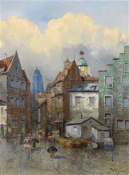 A Day At The Market Oil Painting by Georg Fischof