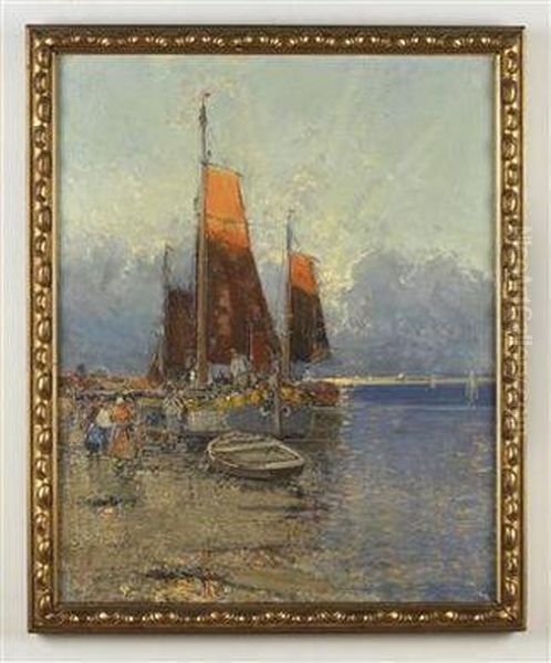 Fischerboote Im Hafen Oil Painting by Georg Fischof