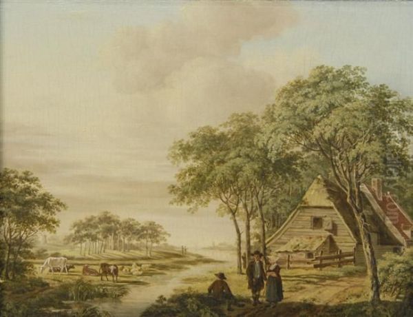 Figures In A Landscape Oil Painting by Alvan Fisher