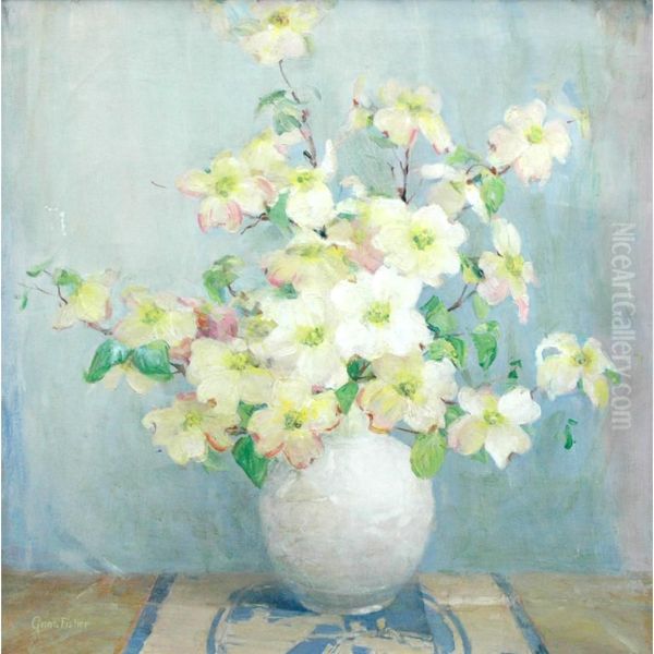 Still Life Of A Vase With White Flowers Oil Painting by Anna S. Fisher