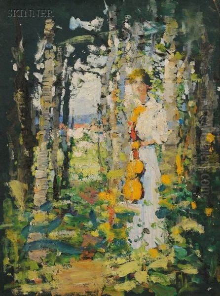 Woman In The Forest Oil Painting by Anna S. Fisher