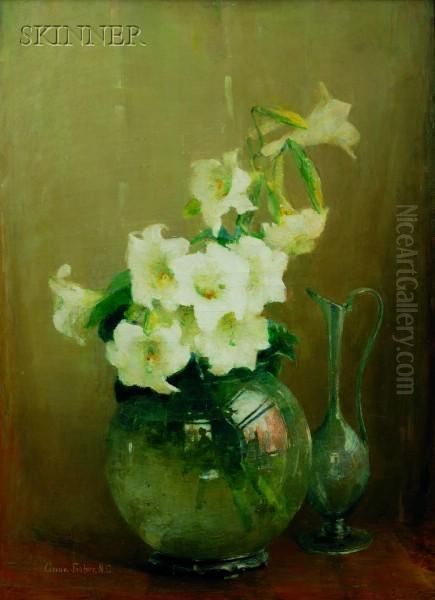 Lilies In Glass Vase Oil Painting by Anna S. Fisher