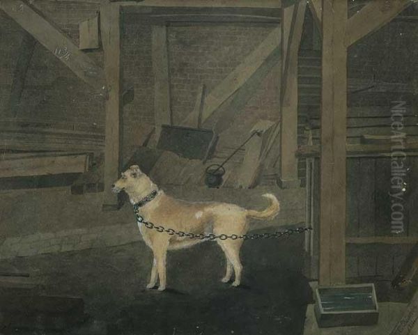 Caesar-a Yard Dog Oil Painting by Charles F. Fisher