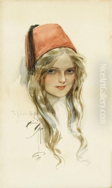 Girl With Fez Oil Painting by Harrison C. Fisher