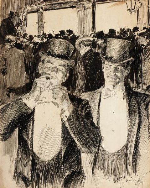 Gentlemen In Top Hats Oil Painting by Harrison C. Fisher