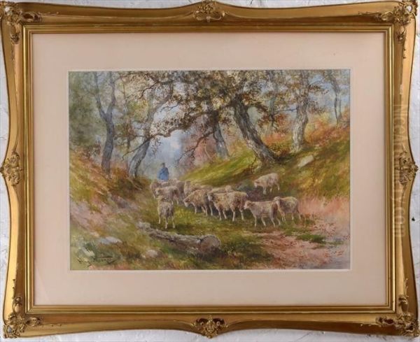 Landscape Withshepherd And Flock Of Sheep Oil Painting by Hugo Anton Fisher