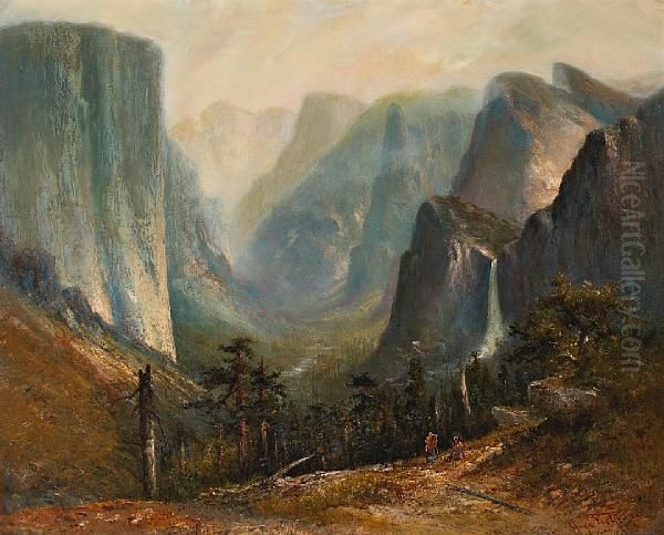 A View Of The Yosemite Valley Oil Painting by Hugo Anton Fisher