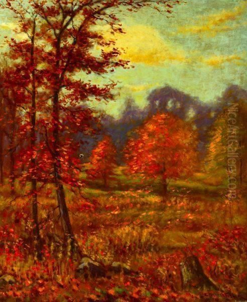 Autumn Leaves Falling Oil Painting by Hugo Melville Fisher