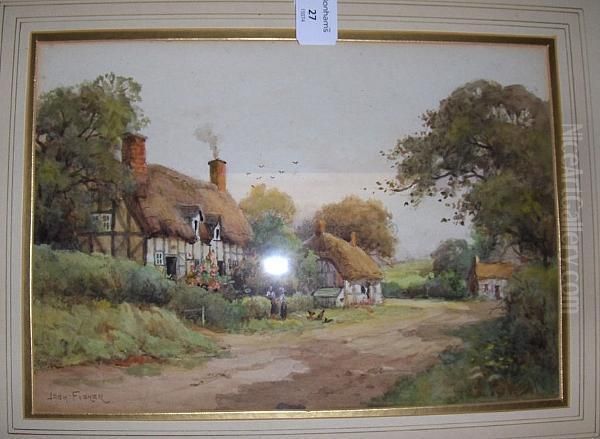 Thatched Cottages By A Track Oil Painting by Joshua Fisher