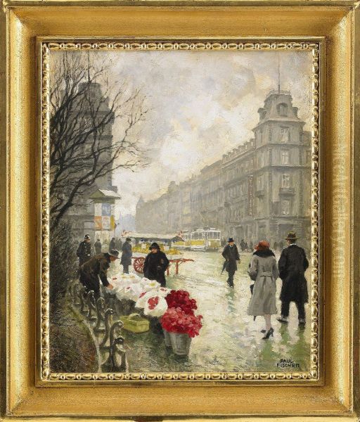 Blomstermarknad Oil Painting by Paul-Gustave Fischer