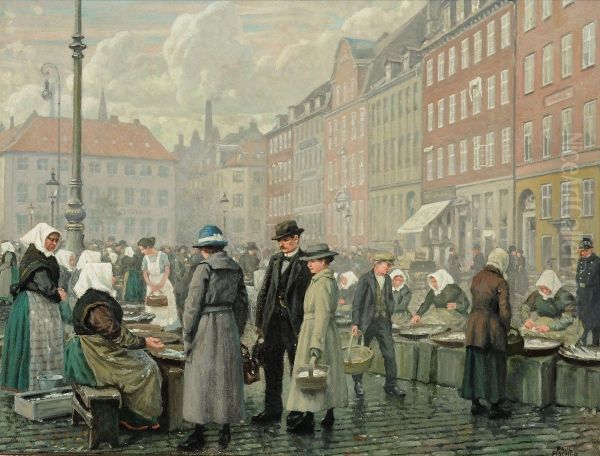 Skovshoved Fisherwomen And Customers At Gammel Strand Oil Painting by Paul-Gustave Fischer