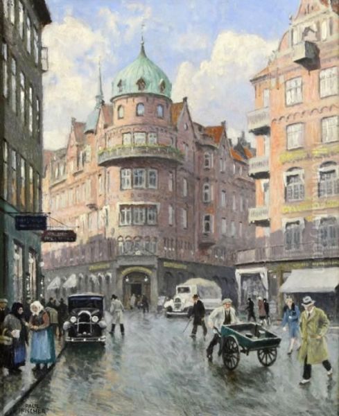 Gatumotiv Fran Kopenhamn Oil Painting by Paul-Gustave Fischer