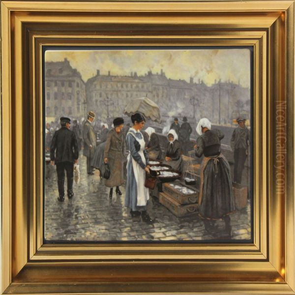 Porcelain Plaque With Printet Decoration Oil Painting by Paul-Gustave Fischer