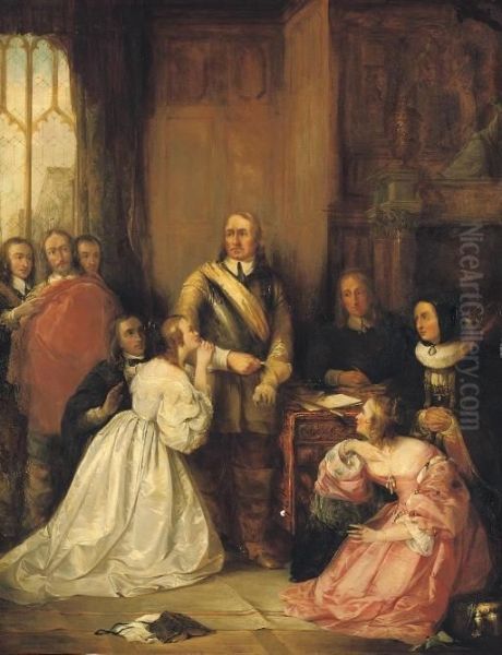 Cromwell's Family, Interceding For The Life Of Charles I Oil Painting by William Henry Fisk