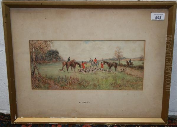 Hunting Scene With Hounds And Fox Oil Painting by Fred Fitch