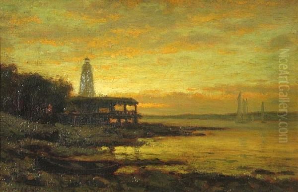 Lighthouse On Long Island Sound Oil Painting by William Crothers Fitler