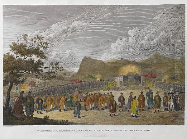 Approach Of The Emperor Of China To His Tent To Receive The British Ambassador Oil Painting by James Fittler