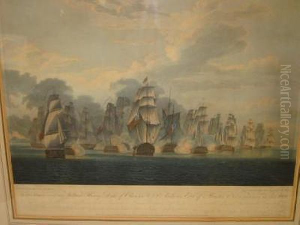 After Captain Mark Oates, Theattack And Surrender Of French Frigates Oil Painting by James Fittler