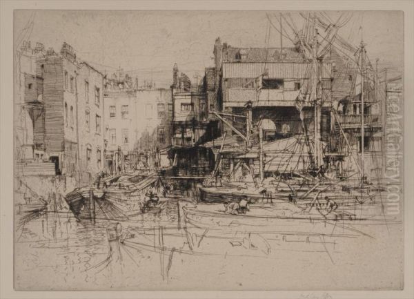 Barge Builders-limehouse Oil Painting by E. Hedley Fitton