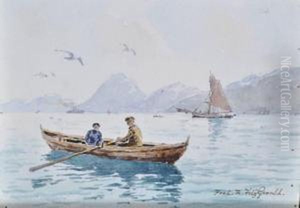 Shipping In A Norway Fjord Oil Painting by Frederick R. Fitzgerald