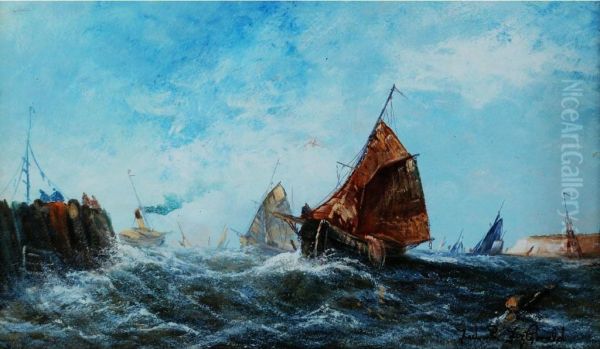 Seascape With Numerous Steam And Sailing Craft Oil Painting by Frederick R. Fitzgerald