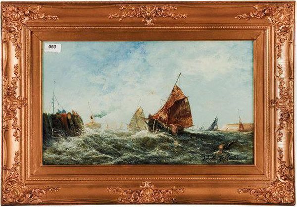 'shipping In Rough Seas - Off Calais Oil Painting by Frederick R. Fitzgerald