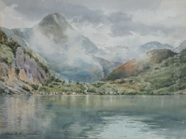 A Norwegian Fjord Oil Painting by Frederick R. Fitzgerald