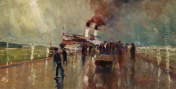 The Manly Jetty Oil Painting by Gerald Fitzgerald