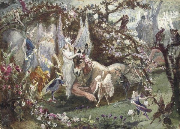 Titania And Bottom From William Shakespeare's 'a Midsummer-night'sdream' Oil Painting by John Anster Fitzgerald