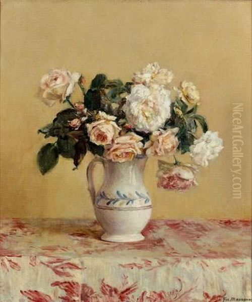 Bouquet De Roses Oil Painting by Pierre Felix Masseau Fix-Masseau