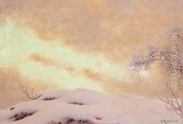 Vinterlandskap I Skymning, Storlien Oil Painting by Gustaf Fjaestad