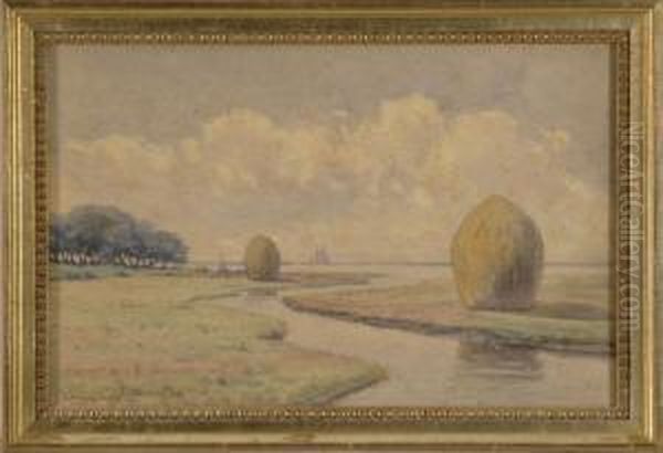 Haystacks On The Marsh Oil Painting by Hiram Peabody Flagg