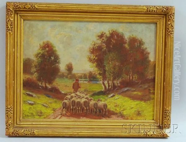 The Shepherd And His Flock Oil Painting by Hiram Peabody Flagg