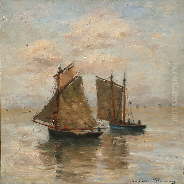 Marine Scene With Numerous Sailboats Oil Painting by Marie-Auguste Flameng