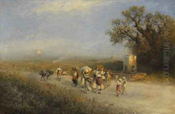 Abendstimmung In Der Campagna Oil Painting by Albert Flamm