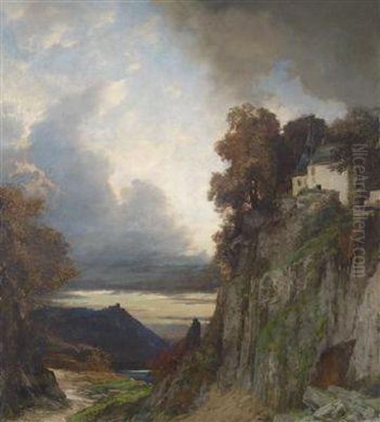 Dusk On The Rhein-koblenz Oil Painting by Albert Flamm