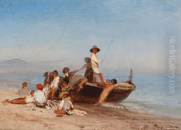 Obwohl Bei Andreas Achenbach In Der Ausbildung Stehend Oil Painting by Albert Flamm